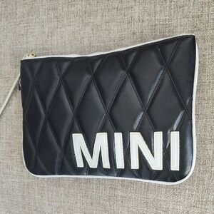 Mini Cooper Black, Gray Quilted Clutch With Zippered Closure